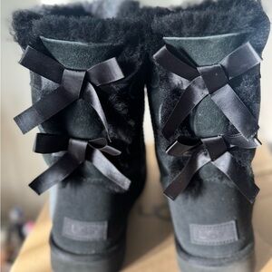 UGG Black Shearling Boots with Bows